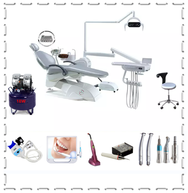 Conjunto de unidad de sillón dental de calidad estable con compresor y pieza de mano