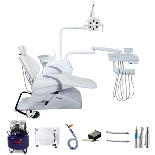 Unidad profesional de silla dental blanca con autoclave completo