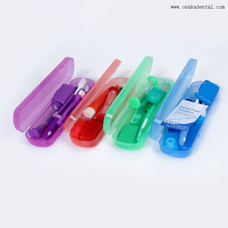 Kit de ortodoncia dental con cepillo y espejo en caja de plástico de color
