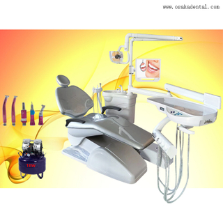 Unidad de silla dental con escalador LED dental y pieza de mano dental y compresor de aire dental con luz de curado dental